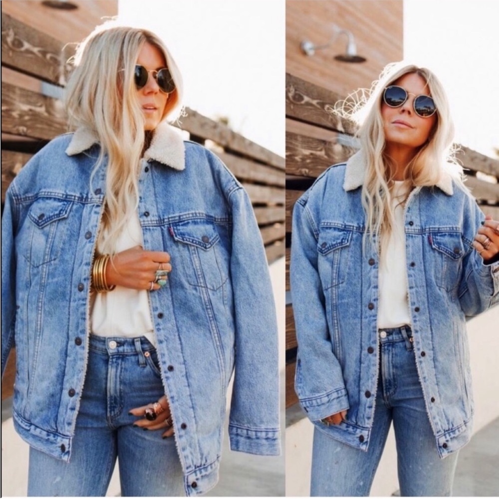 NWT Ex-Boyfriend Sherpa Trucker Jacket Light Wash